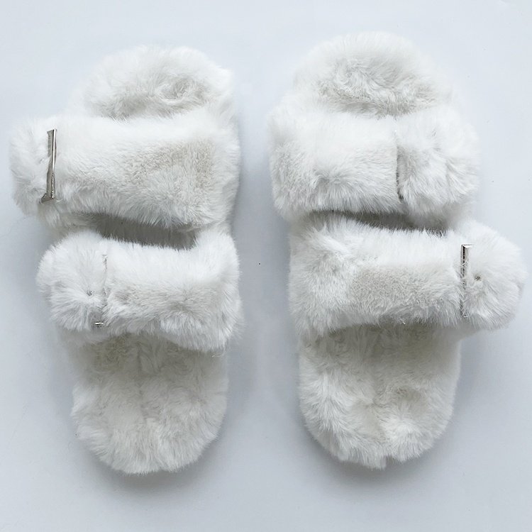 Fashion Ladies Slippers Casual Faux Mink Fur Slippers Women's Double Shoulder Straps Fur Sandals