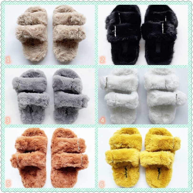 Fashion Ladies Slippers Casual Faux Mink Fur Slippers Women's Double Shoulder Straps Fur Sandals