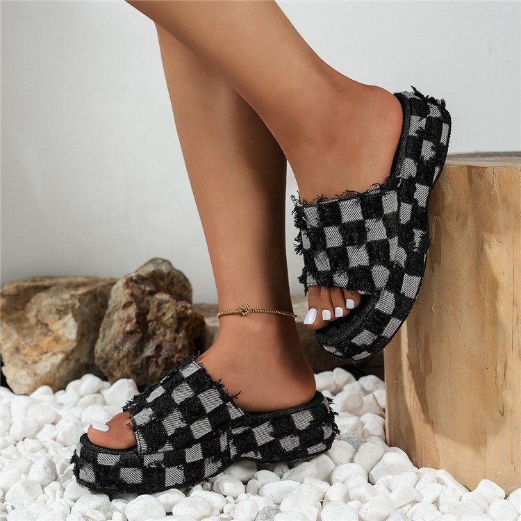 Summer Women's New Thick Soled Denim Sandals Casual Sport Beach Ladies Slides Fashion Women Slippers