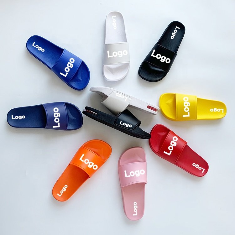 Plus Size Men's Custom Logo Slides Slippers Super Soft Air Cushion 3-D Rubber Custom Slides Footwear Men Slippers Box With Logo