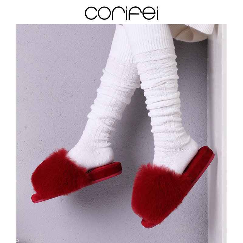 CORIFEI hot sale wholesale long cony hair upper design Fur Bedroom Slippers