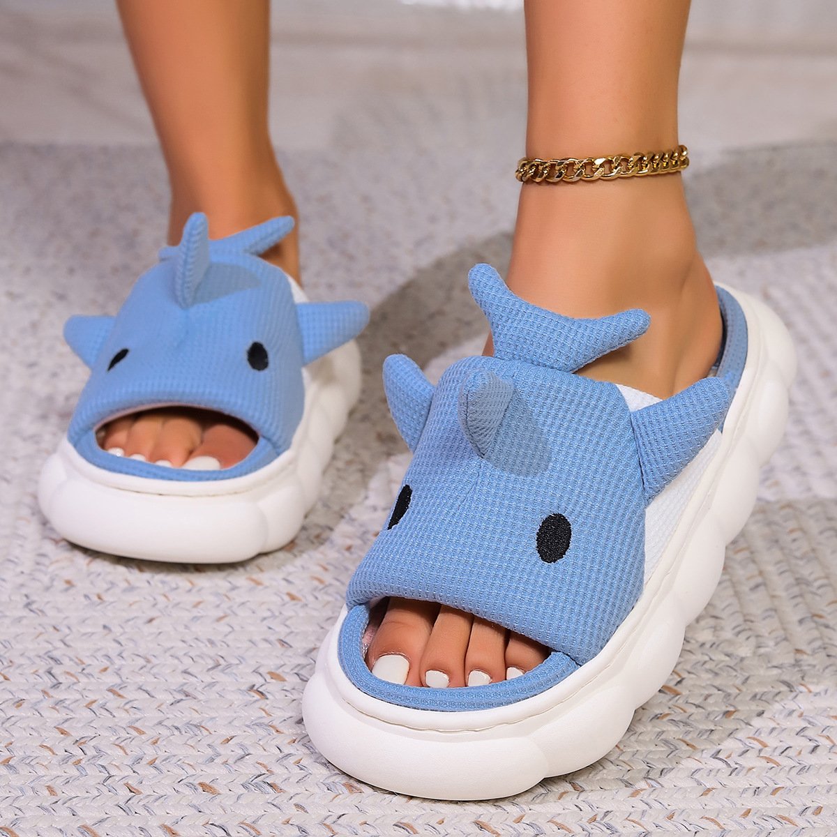 Four season house cute cartoon animal linen women girl shark slippers