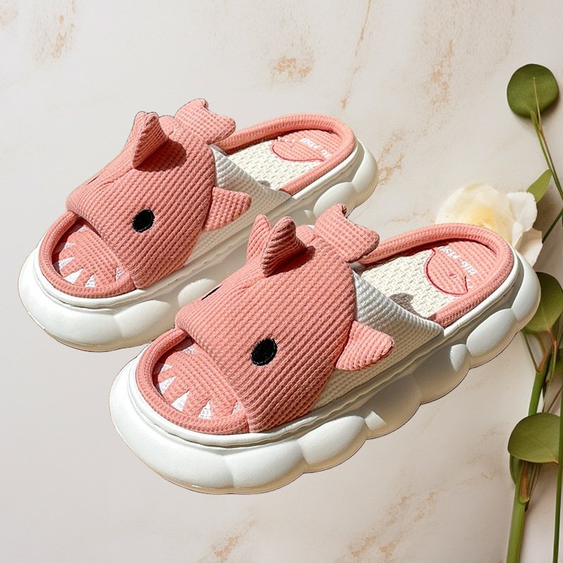 Four season house cute cartoon animal linen women girl shark slippers