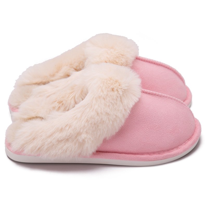 2024 Winter Warm Home Fur Slippers Women Luxury Faux Suede Plush Couple Cotton Shoes Indoor Bedroom Flat Heels Fluffy Slippers
