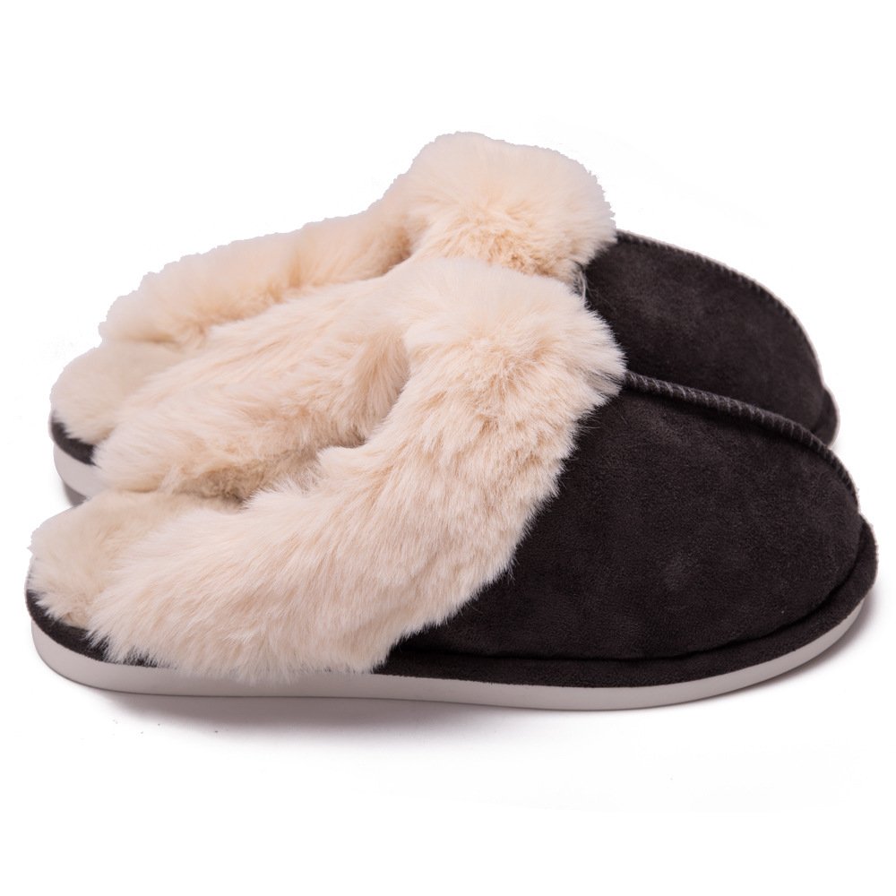 2024 Winter Warm Home Fur Slippers Women Luxury Faux Suede Plush Couple Cotton Shoes Indoor Bedroom Flat Heels Fluffy Slippers