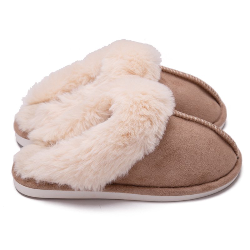 2024 Winter Warm Home Fur Slippers Women Luxury Faux Suede Plush Couple Cotton Shoes Indoor Bedroom Flat Heels Fluffy Slippers