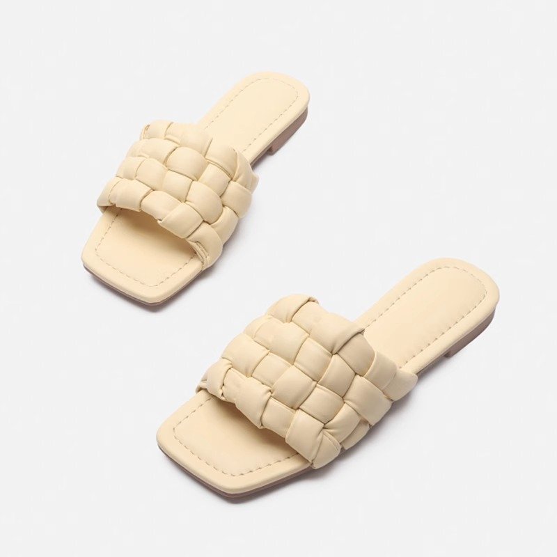 Trend Fashion Summer Beach Slipper Woven Flat Slides Anti-slips Women Outdoor Casual Daily Sandals Genuine Leather Slippers