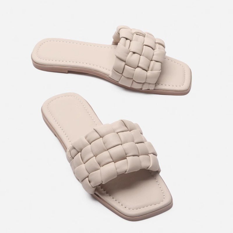 Trend Fashion Summer Beach Slipper Woven Flat Slides Anti-slips Women Outdoor Casual Daily Sandals Genuine Leather Slippers
