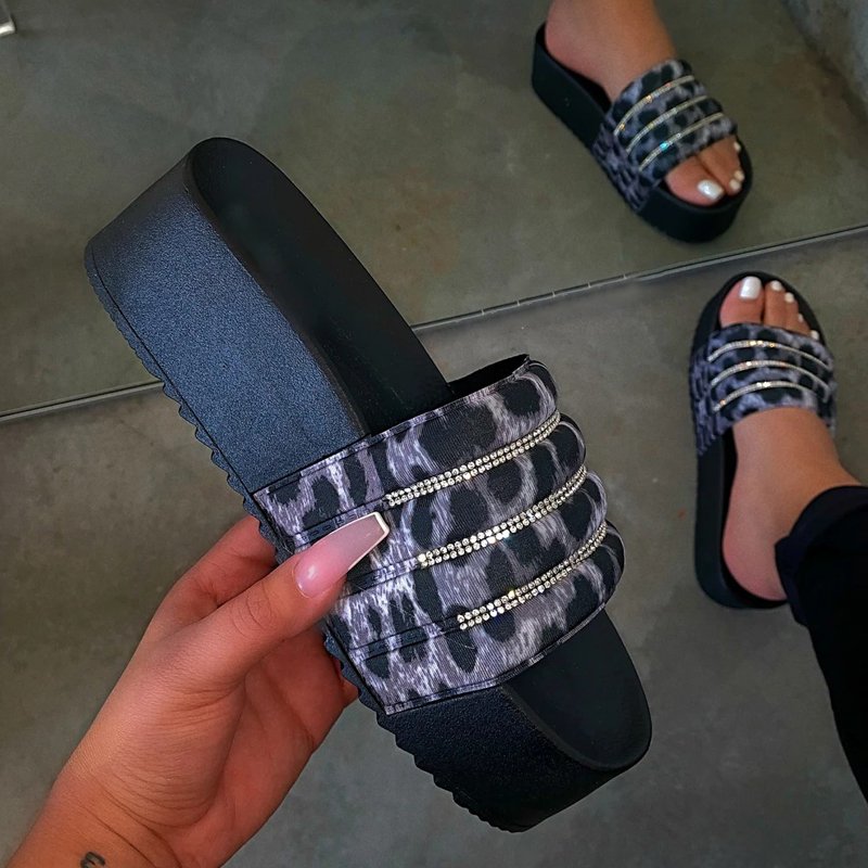 2021 New Women's Platform Slippers With Diamond Slide Sandals Pink Black Eva Women Slipper