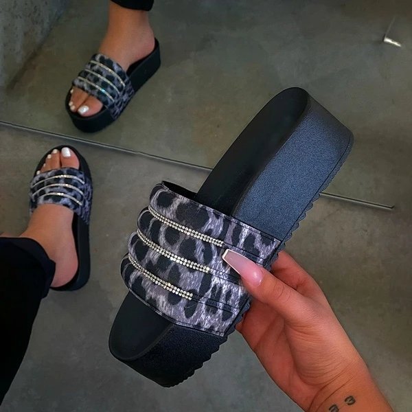 2021 New Women's Platform Slippers With Diamond Slide Sandals Pink Black Eva Women Slipper