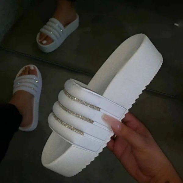 2021 New Women's Platform Slippers With Diamond Slide Sandals Pink Black Eva Women Slipper