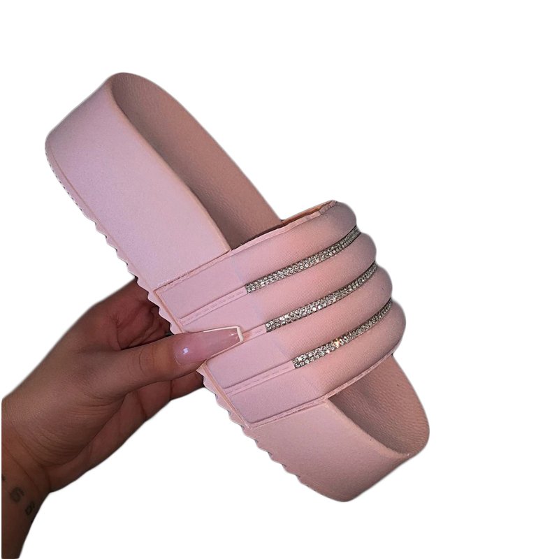 2021 New Women's Platform Slippers With Diamond Slide Sandals Pink Black Eva Women Slipper