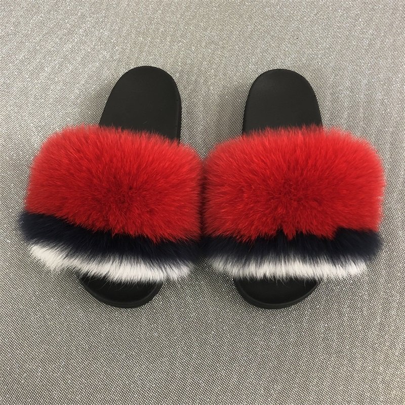 Factory wholesale hot sale womens new style summer soft comfortable natural raccoon fur fox fur Slide Slippers manufacturer