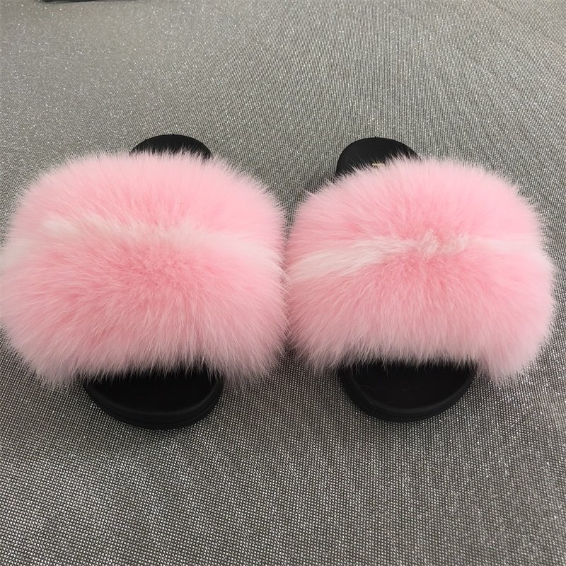 Factory wholesale hot sale womens new style summer soft comfortable natural raccoon fur fox fur Slide Slippers manufacturer
