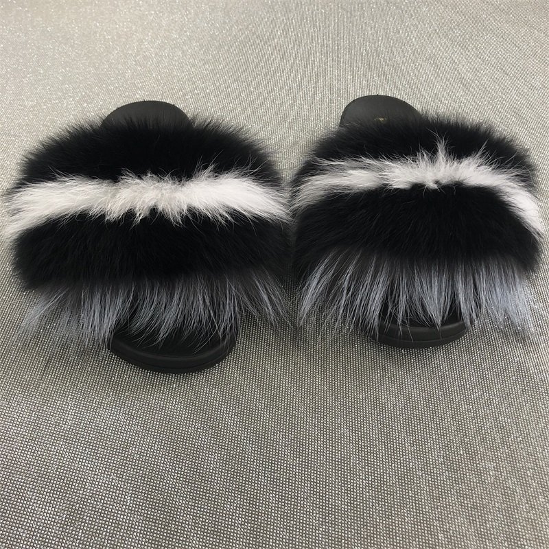 Factory wholesale hot sale womens new style summer soft comfortable natural raccoon fur fox fur Slide Slippers manufacturer