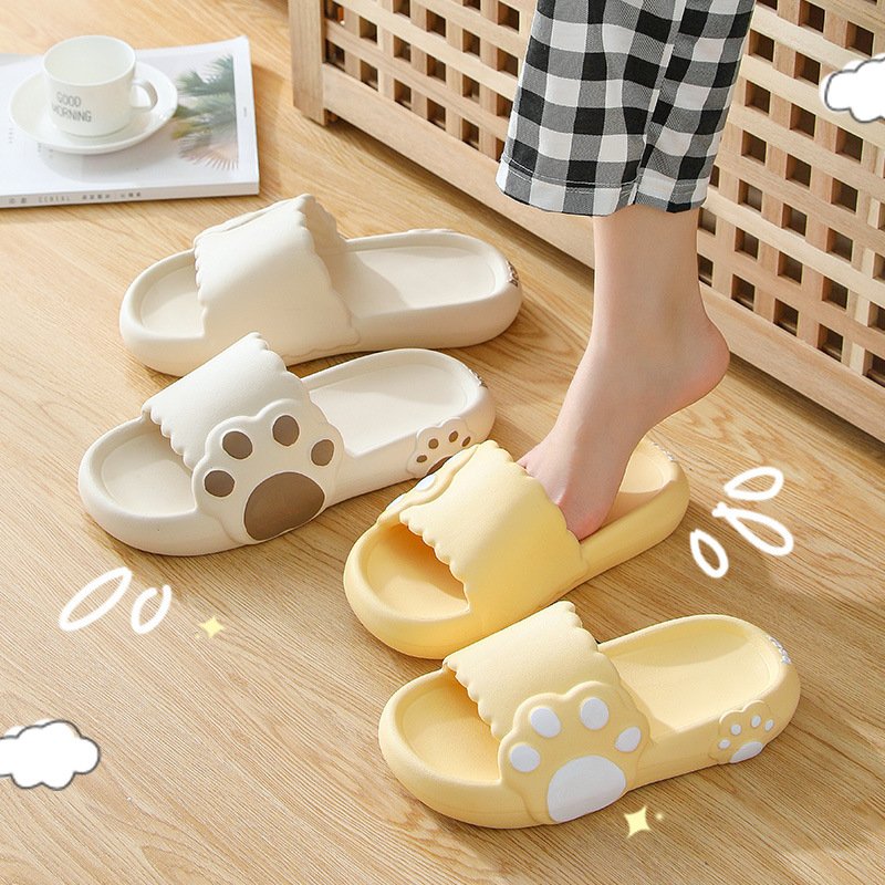 Cute Cat's Paws Cartoon Pet Pattern Anti-skidding Mute Slides Slippers Home Indoor Slippers For Women Soft Sole Flip Flops