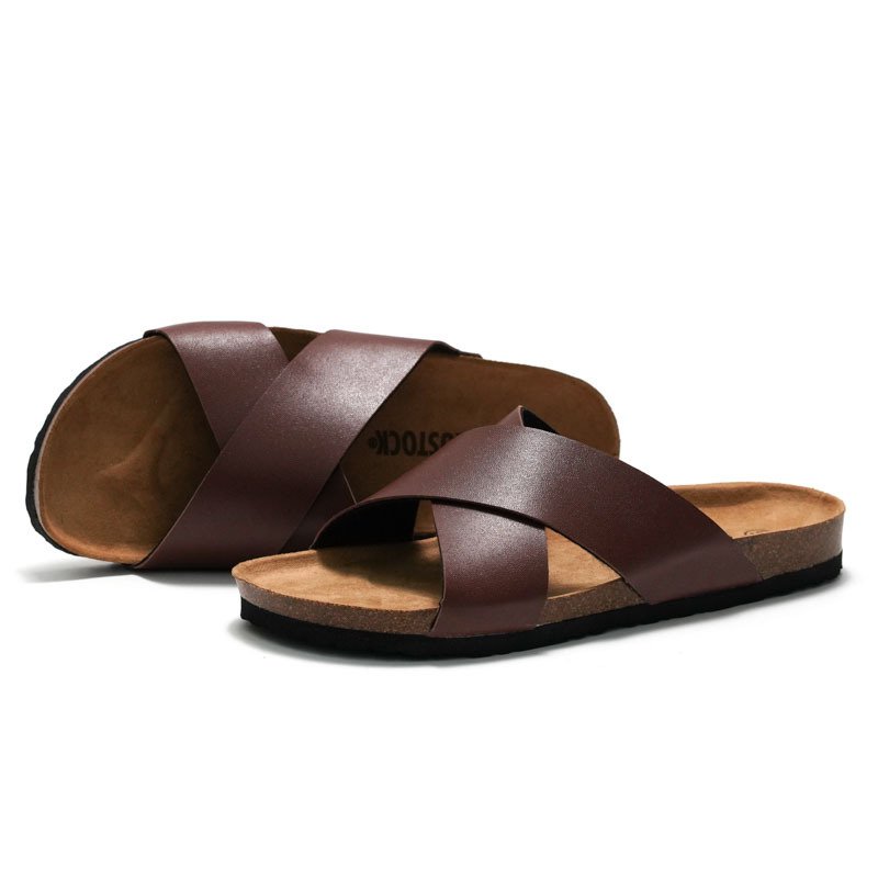 Summer New Fashion Custom Cork Sandals Anti-slip Men Cork Slippers Beach Casual Slippers Slides Shoes EVA PU Outdoor Daily Wear