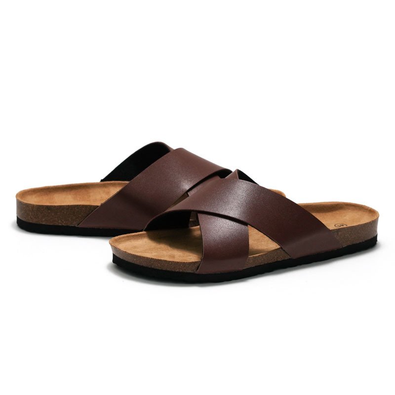 Summer New Fashion Custom Cork Sandals Anti-slip Men Cork Slippers Beach Casual Slippers Slides Shoes EVA PU Outdoor Daily Wear