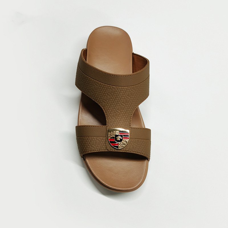 Custom wholesale beach slides slippers outdoor men PU leather beach sandals shoes