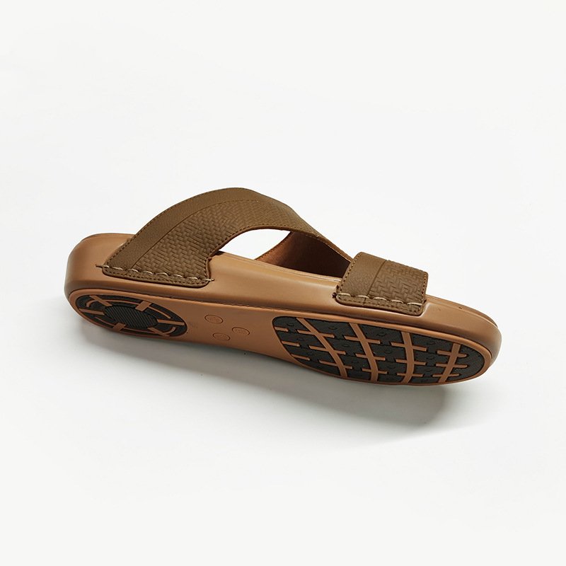 Custom wholesale beach slides slippers outdoor men PU leather beach sandals shoes