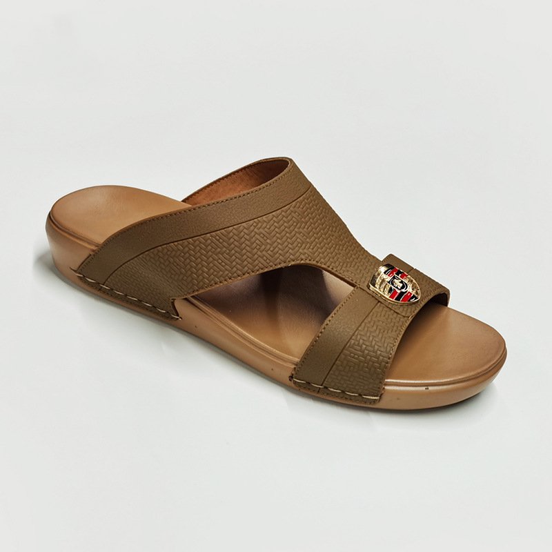 Custom wholesale beach slides slippers outdoor men PU leather beach sandals shoes