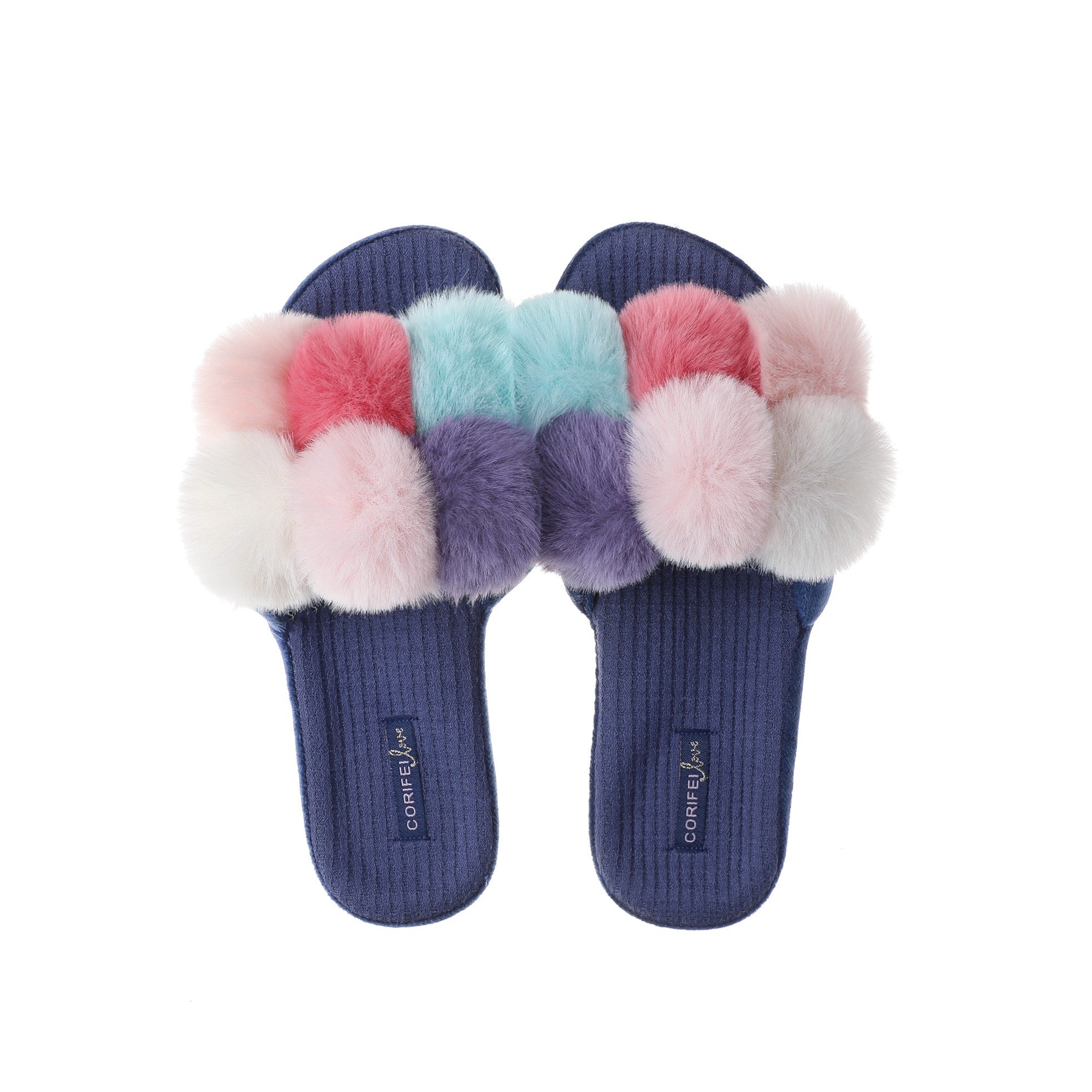 Wholesale open toe soft faux fur sole lady slides plush slippers for women cotton house shoes