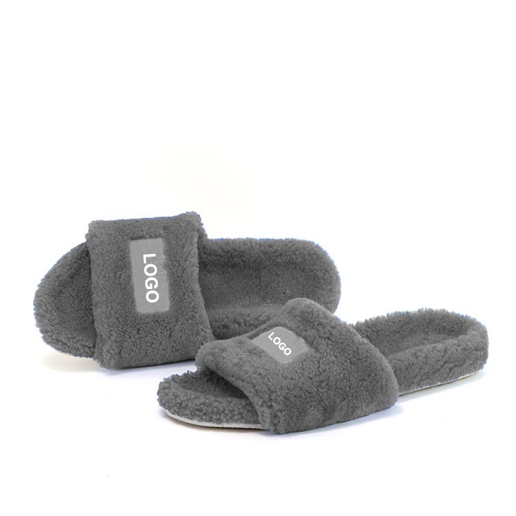 Factory Custom Women Open Toe Fluffy Shearling Curly Lamb Fur Real Sheepskin Platform Fur Slides Slippers with Arch Support