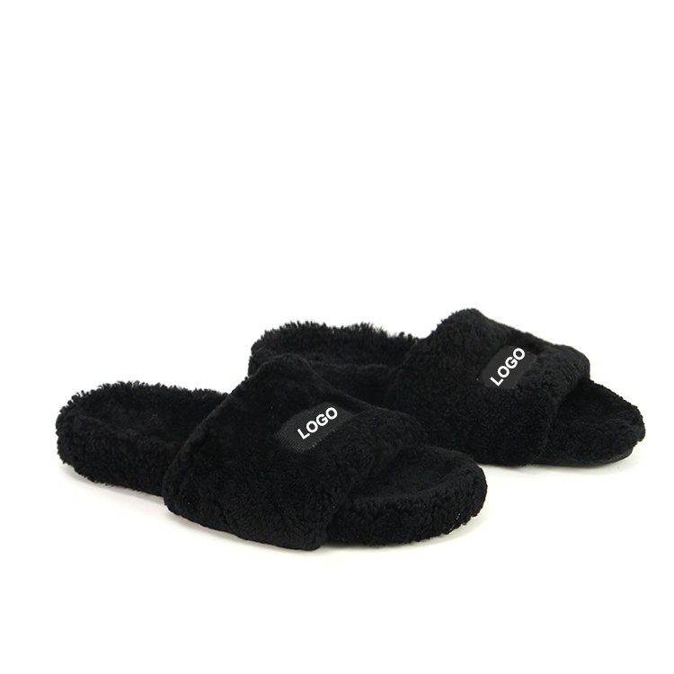 Factory Custom Women Open Toe Fluffy Shearling Curly Lamb Fur Real Sheepskin Platform Fur Slides Slippers with Arch Support