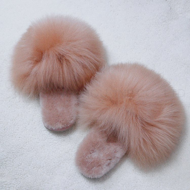 Custom Women's Fashion Fluffy Shaggy Sheepskin Fur Closed Toe Warm Winter Furry House Shearling Fur Slides Slippers