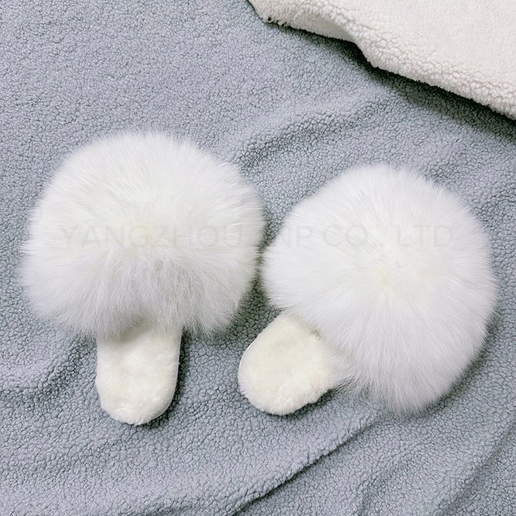 Custom Women's Fashion Fluffy Shaggy Sheepskin Fur Closed Toe Warm Winter Furry House Shearling Fur Slides Slippers