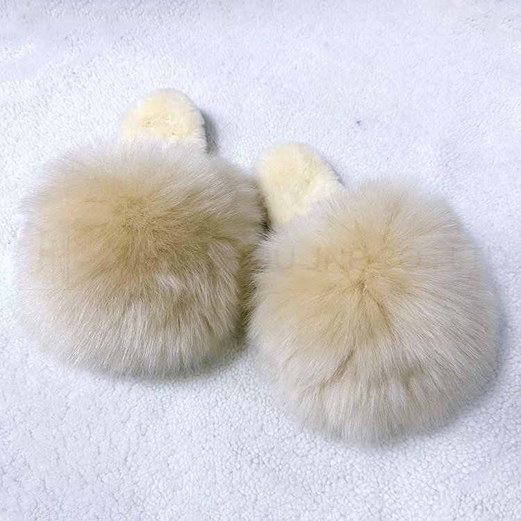 Custom Women's Fashion Fluffy Shaggy Sheepskin Fur Closed Toe Warm Winter Furry House Shearling Fur Slides Slippers