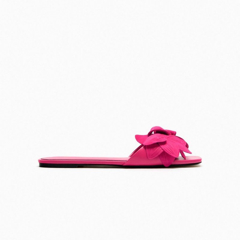 Summer New Women's Shoes Pulm Flower Decorated Sheep Leather Flat Sandals Slide Slippers