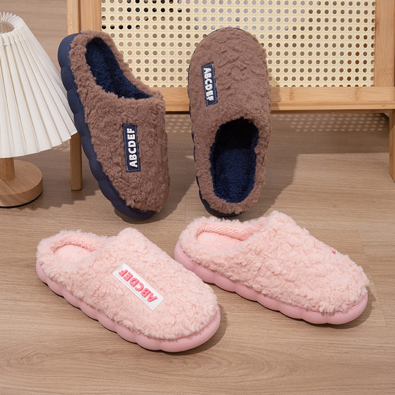 Adult Custom Autumn Winter Unisex Contrast Color Furry Warm Fluffy House Indoor Fleece Plush Slides