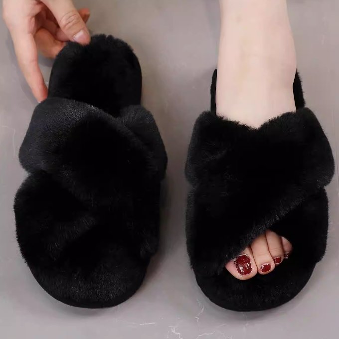 Fashion Soft Indoor Home Fluffy Fuzzy Sheep Skin Real Wool Fur Cross wholesale Open Toe Fur Slides Slippers For Women Ladies