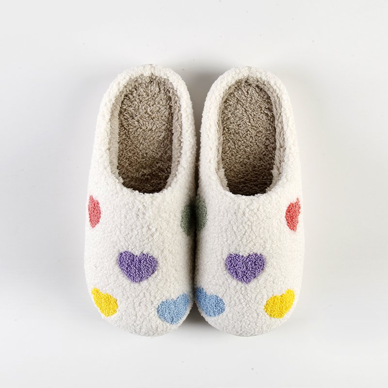 2024 New Design Happy Face Slippers Soft Indoor Warm Bedroom Custom House Valentine's Day Pink Heart Love Plush Slippers