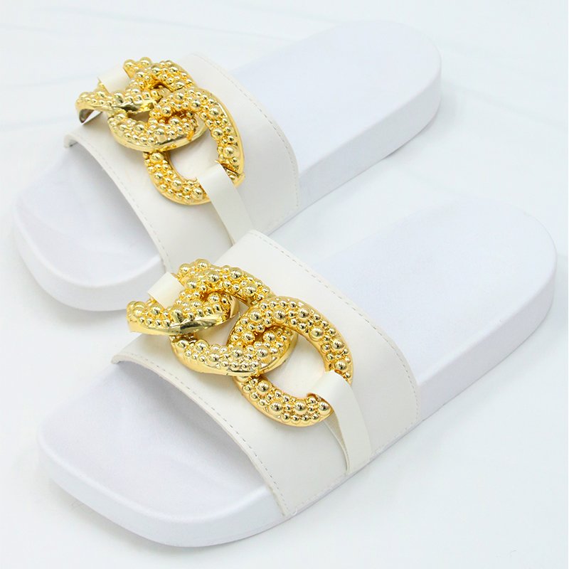 Summer Beach Sandals Flat Bottom Metal Chain Shoes Woman Slides Slippers For Women And Ladies