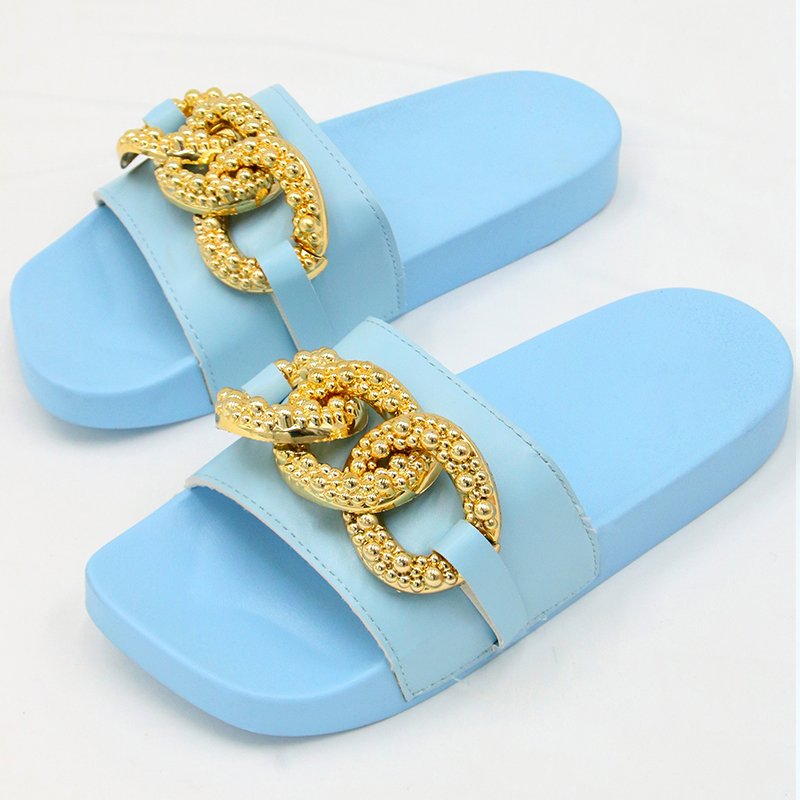 Summer Beach Sandals Flat Bottom Metal Chain Shoes Woman Slides Slippers For Women And Ladies
