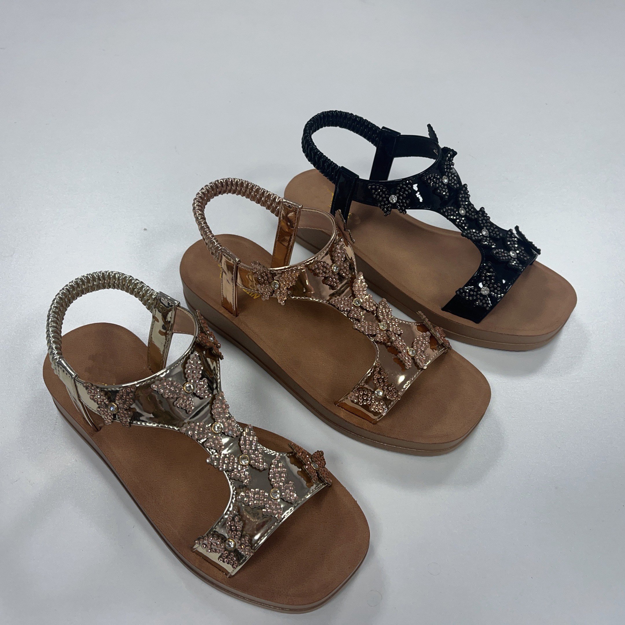 Women's Fashion Flat Sandals Genuine Leather Insole PU PVC round Slide Slippers Strap Closure Platform Style Massage Feature