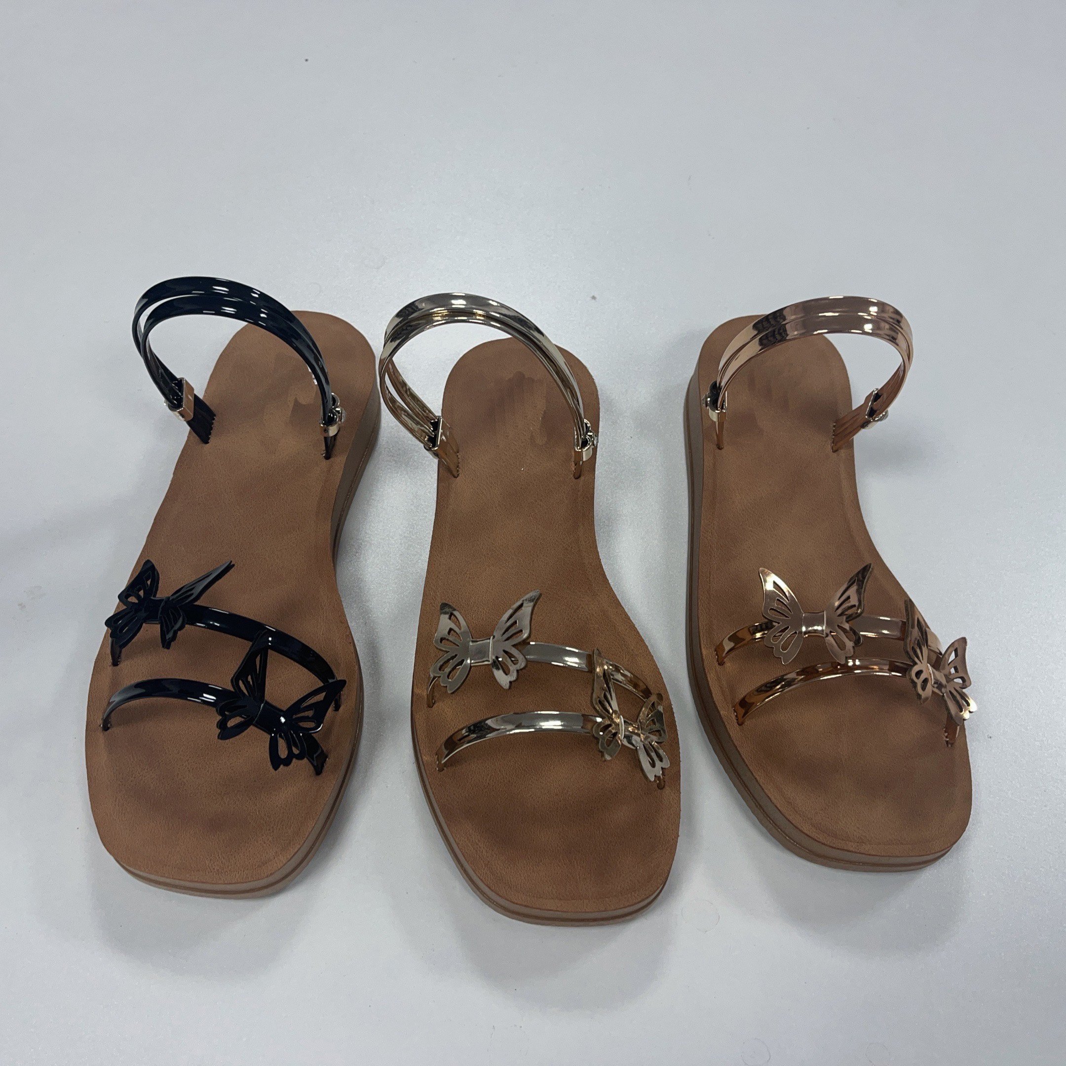Women's Fashion Flat Sandals Genuine Leather Insole PU PVC round Slide Slippers Strap Closure Platform Style Massage Feature