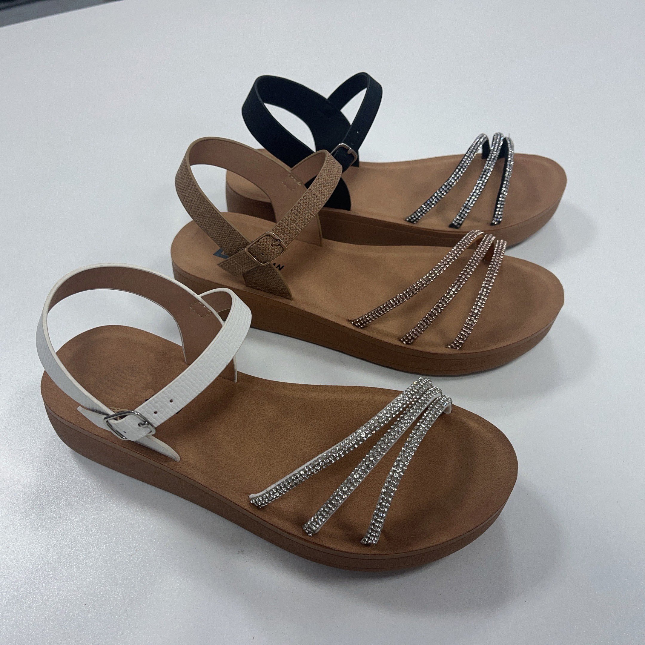 Women's Fashion Flat Sandals Genuine Leather Insole PU PVC round Slide Slippers Strap Closure Platform Style Massage Feature