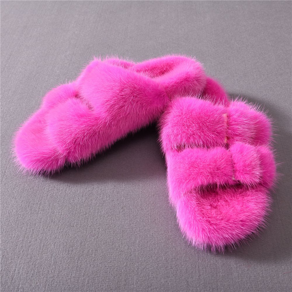 Hot Sell Slippers with Mink Fur High Quality 100% Mink Fur Slides Fashion Mink Fur Slippers for Women
