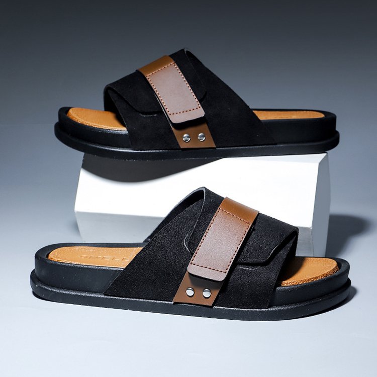 2024 Men's Summer Thick Soled Matte Sandals Business Casual Slides Slippers with Adjustable Strap