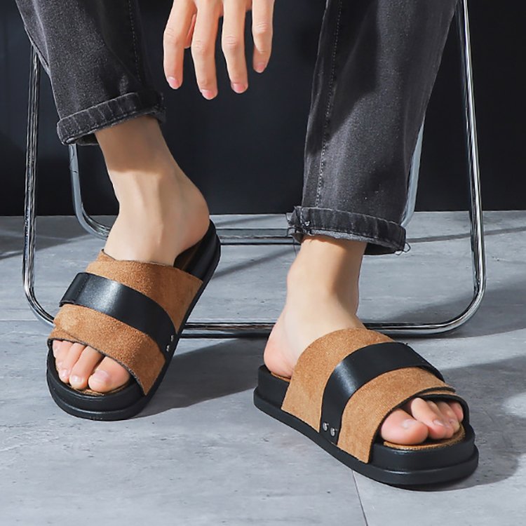 2024 Men's Summer Thick Soled Matte Sandals Business Casual Slides Slippers with Adjustable Strap