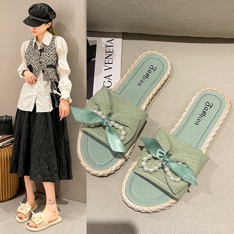 Nicecin New Product Women Bow-knot Pvc Slide Slippers Wholesale Ladies Footwear High Quality Flat Slipper For Women