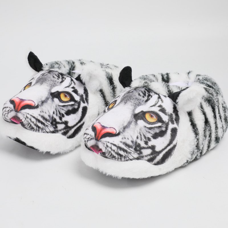 Warm Shoes Peluches White Tiger Slides Slippers Stuffed Toy Animals Simulated Tiger Slippers Plushies Home Slippers