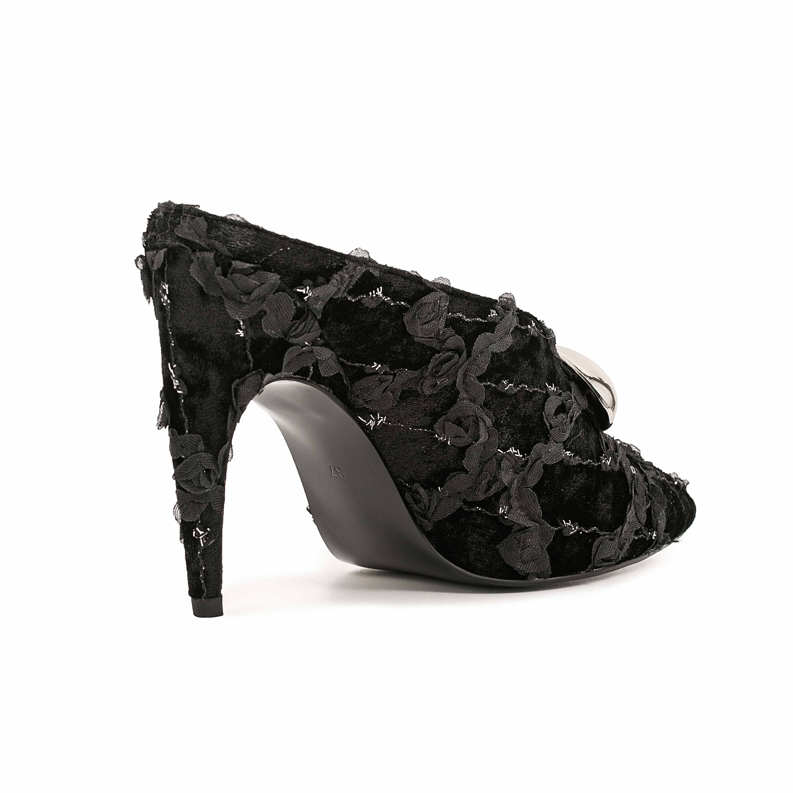 Pretty Green Color Peep Toe Women High Heels Slide Slippers Velvet Fabric Metal Buckle Ladies Sexy Summer Sandals