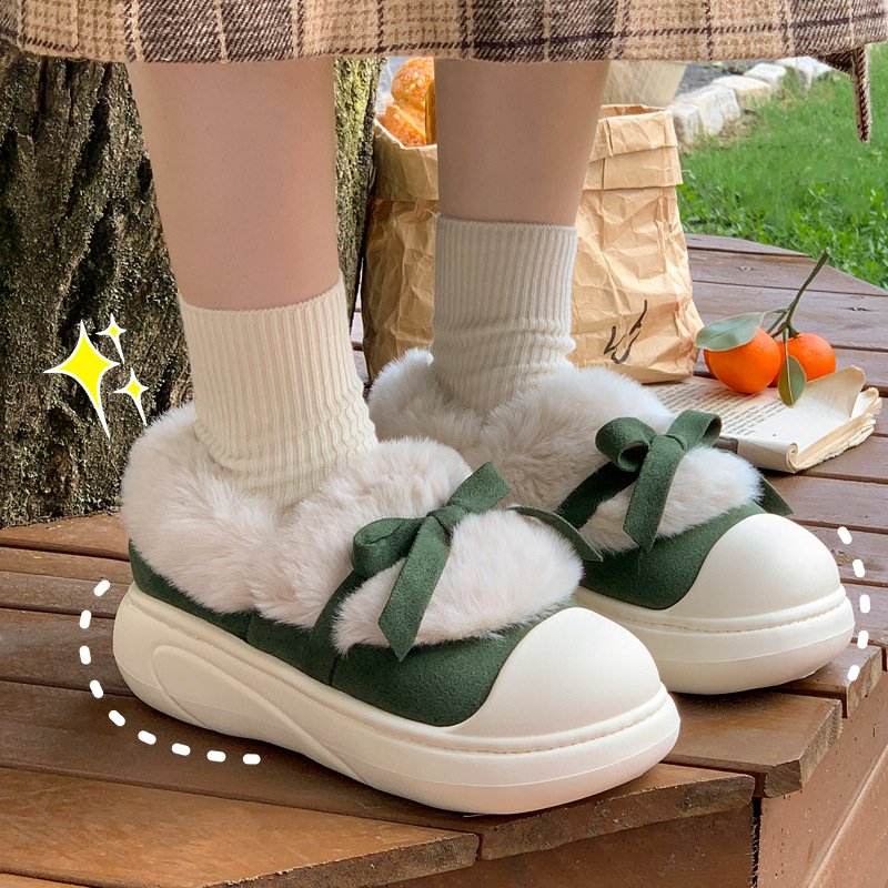 Eva Waterproof Cotton Slippers Bobble Shoes Indoor Thick Soled Furry Fluffy Fur Slides Sandals For Women