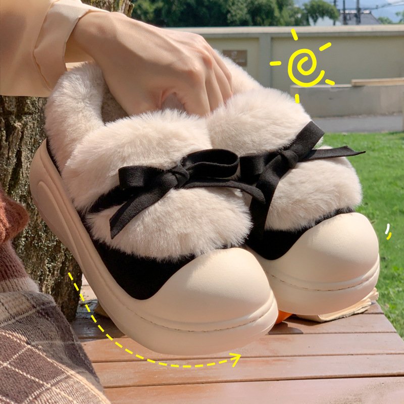 Eva Waterproof Cotton Slippers Bobble Shoes Indoor Thick Soled Furry Fluffy Fur Slides Sandals For Women