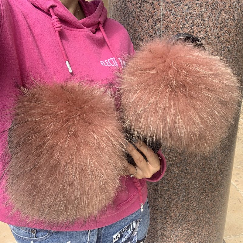 Top Producer women fox fur slides raccoon fur slipper