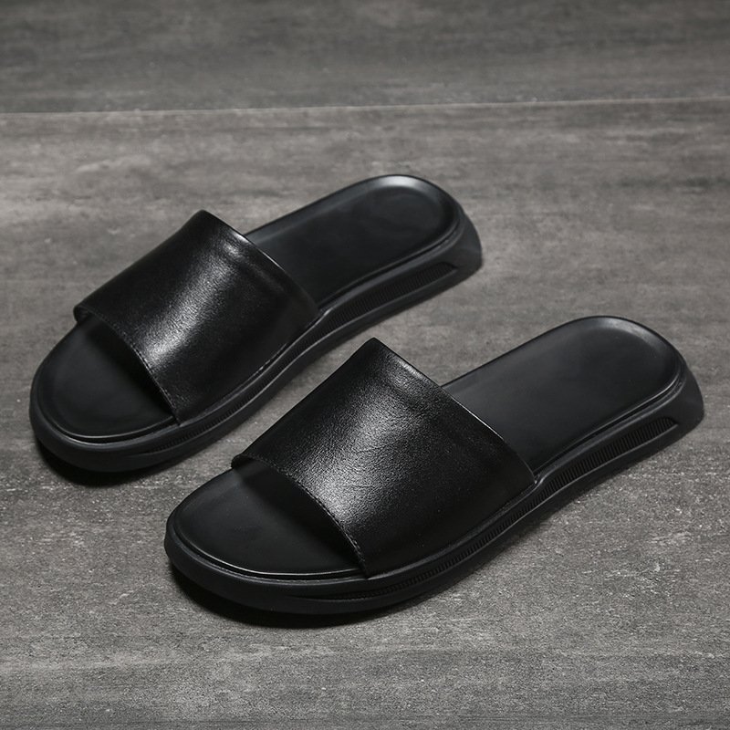 2023 New Leather Home Slippers Men's Summer Casual Non-Slip Leather Men's Fashionable Walking Cowhide Sandals